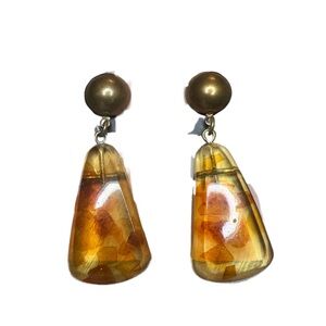 Amber Lucite Stud Back Statement Earrings ca. 80s
